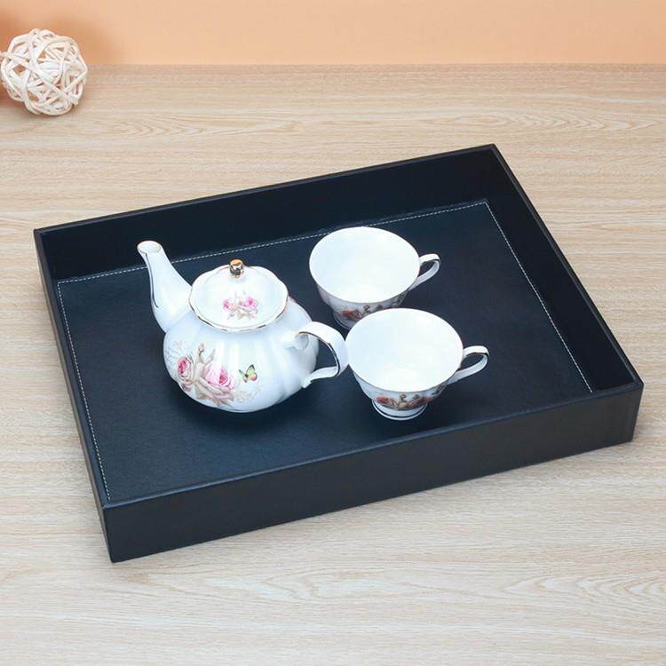 创意皮革托盘欧洲木制家居现代客厅咖啡桌餐盘水杯茶盘水果盘大