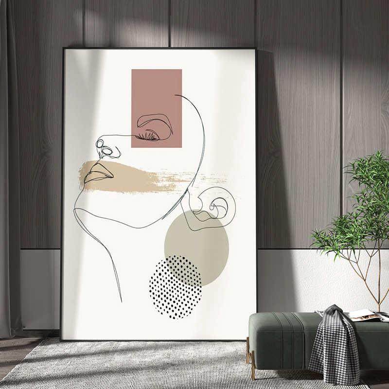 北欧风格客厅玄关装饰画白色艺术抽象人物简笔小众背景墙竖版挂画,家居饰品,现代装饰画,淘宝优惠券,粉丝福利购,淘宝优惠卷