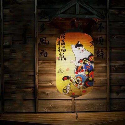 Japanese Style Lantern Samurai Cat Hanging Lamp Cloth