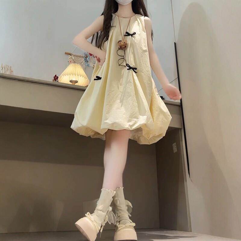 法国BADNUT女童夏季连衣裙2026新款儿童花苞好看背心裙高级感裙子