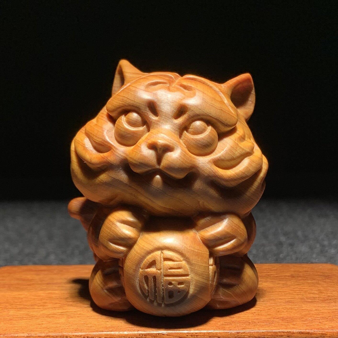 采购产品天然木雕虎柄件,十二生肖,小老虎饰品,小动物,家居装