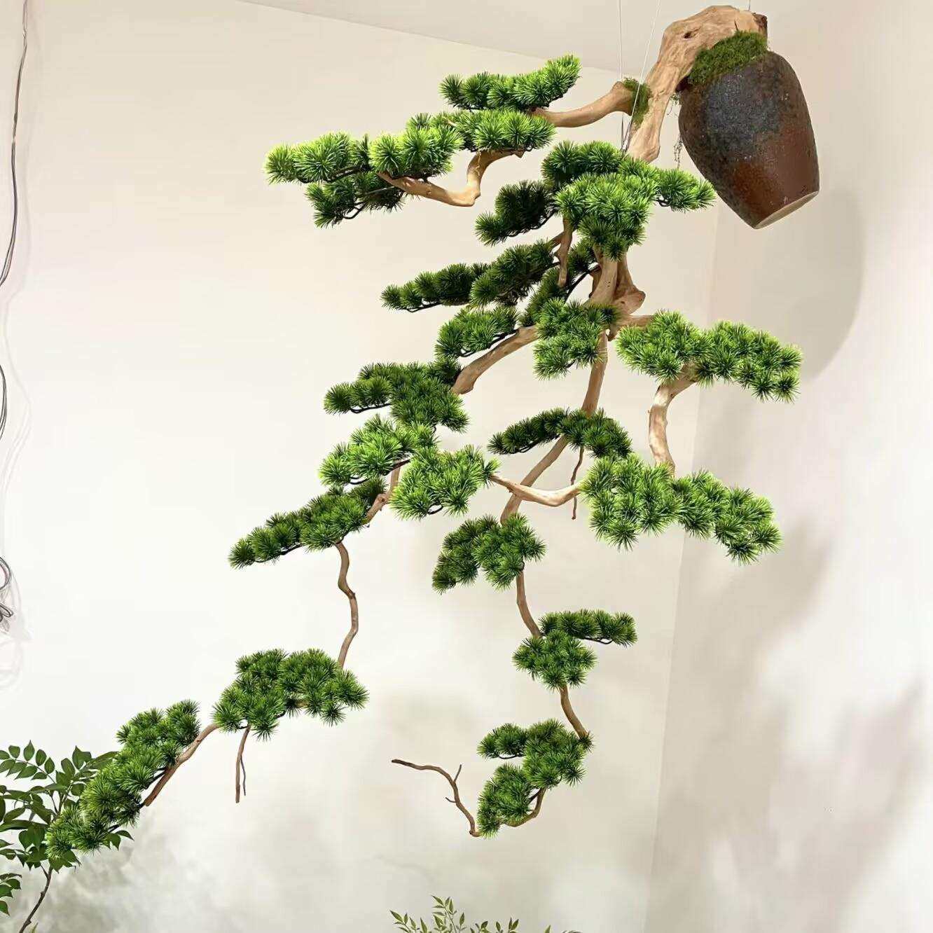 新中式悬挂仿真迎客松中国风吊挂假树松树倒挂绿植造景装饰玄关