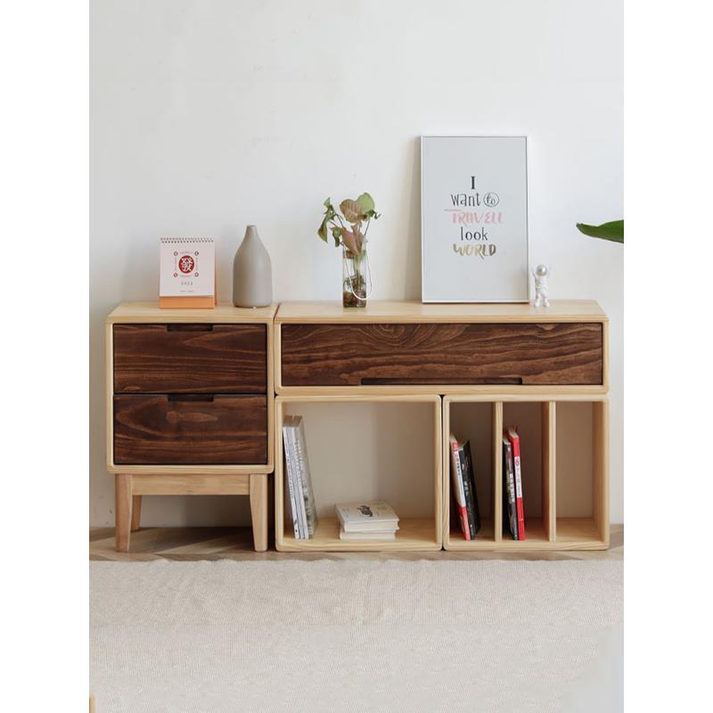 实木格子柜书柜自由组合储物收纳置物柜书架家用飘窗客厅落地隔断