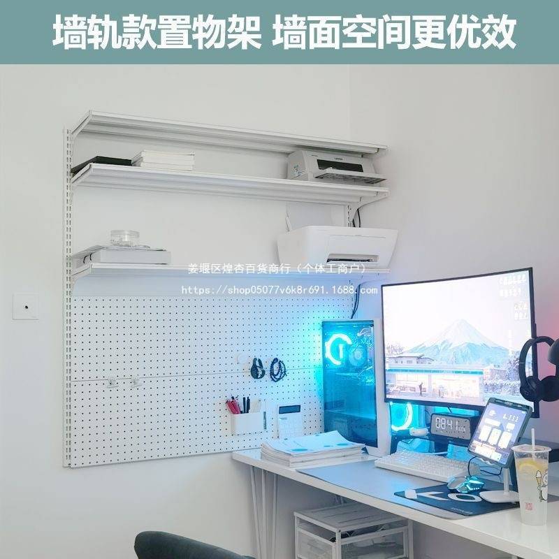 风墙上置物架家用壁挂洞洞板收纳架双层书架五金架子白色黑色金属