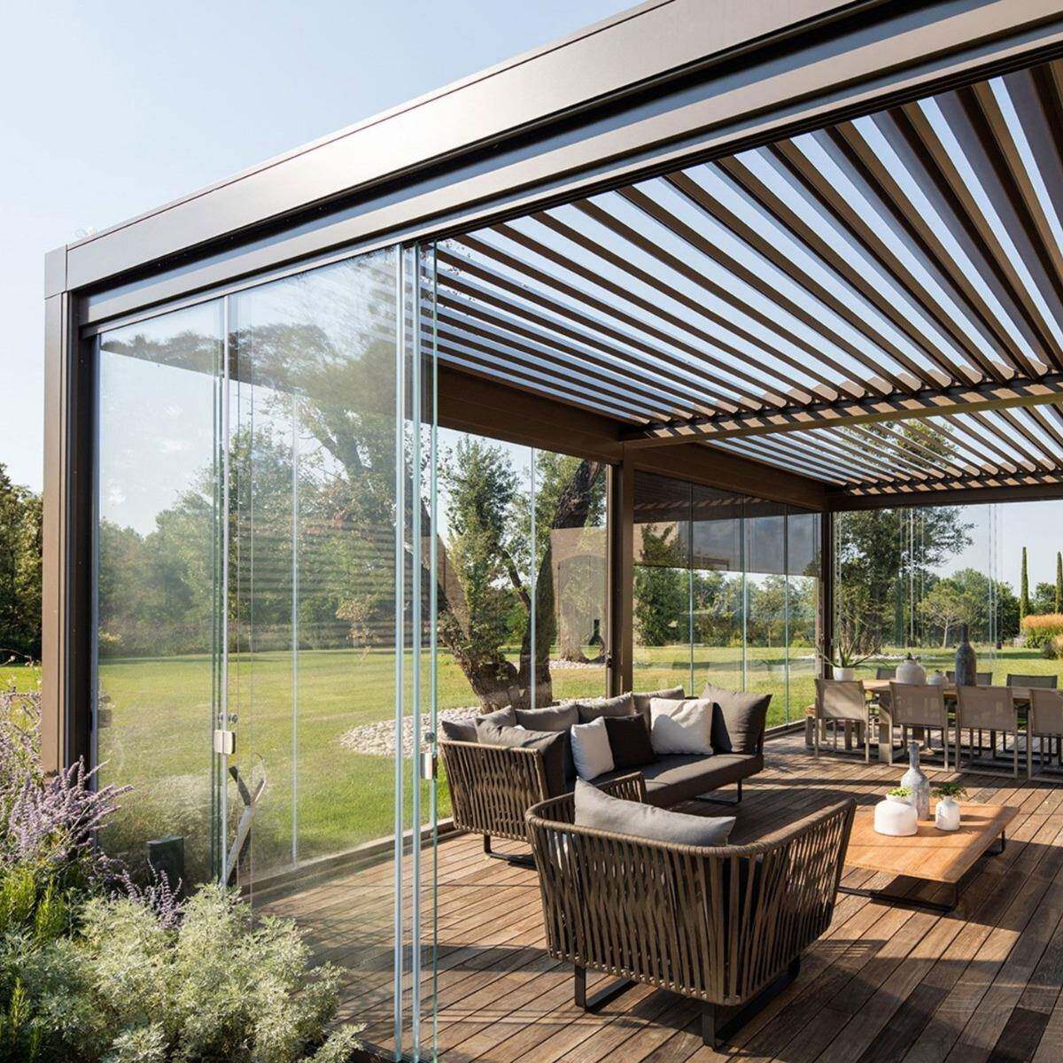 电动智能凉亭 户外遮阳防雨阳光房 别墅花园铝合金百叶翻转亭子