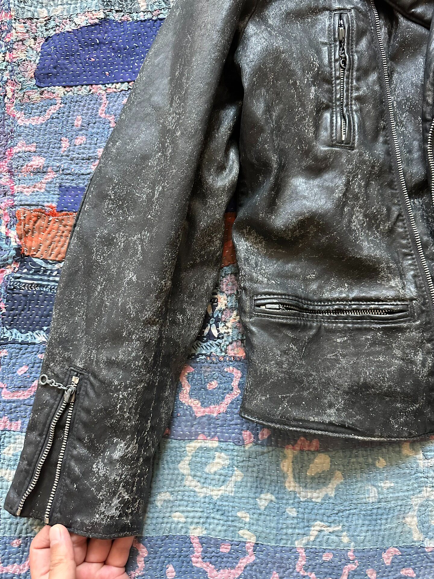RRL Distressed Black Denim Jacket — detail