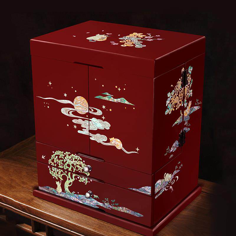 正品锦贝传螺珠钿首饰盒大容量珠宝收纳实木宝生高日说档礼品送长