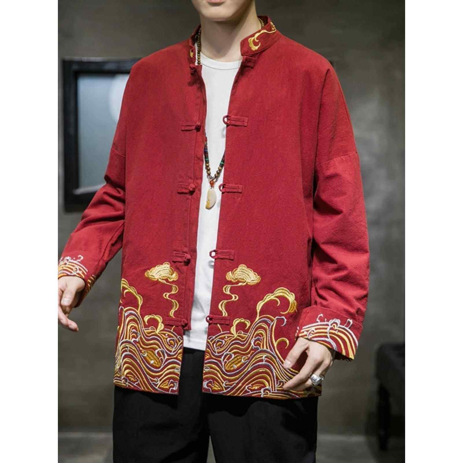 TWG新中式覆古唐装刺绣夹克男士中国风汉服春装上衣大码盘扣外套