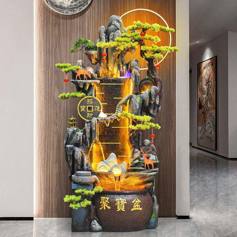 假山流水生财喷泉风水轮招财落地摆件客厅鱼池高山盆景加湿器水景