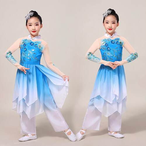 正品童儿茉莉花古开典舞出服女童秧歌服飘逸演扇子伞舞民族舞蹈服