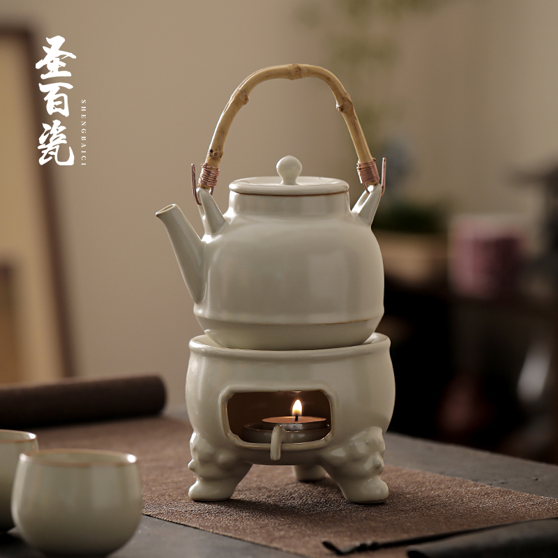 米黄汝窑家用大号提梁壶单壶温茶炉煮茶套装功夫茶泡茶壶开片可养