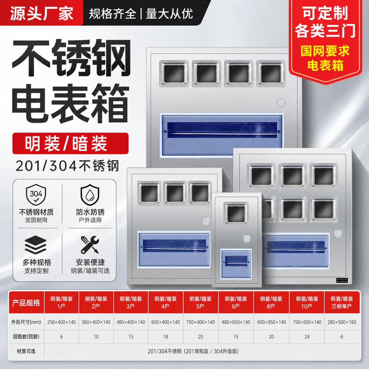 一户二不锈钢电表箱明装暗装单相电箱盒家用配电箱出租房外壳盒子