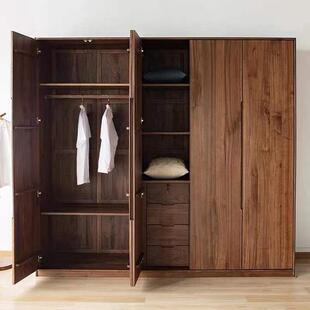 北美黑胡桃木衣柜北欧现代简约衣帽柜纯全实木平开门原木组合衣橱