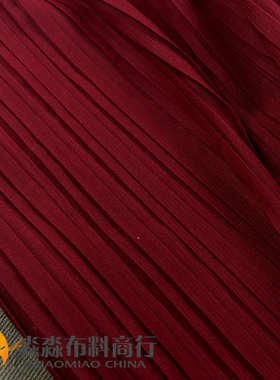 新款春夏服装工字褶布料 酒红色风琴百褶压皱雪纺 连衣裙子面料