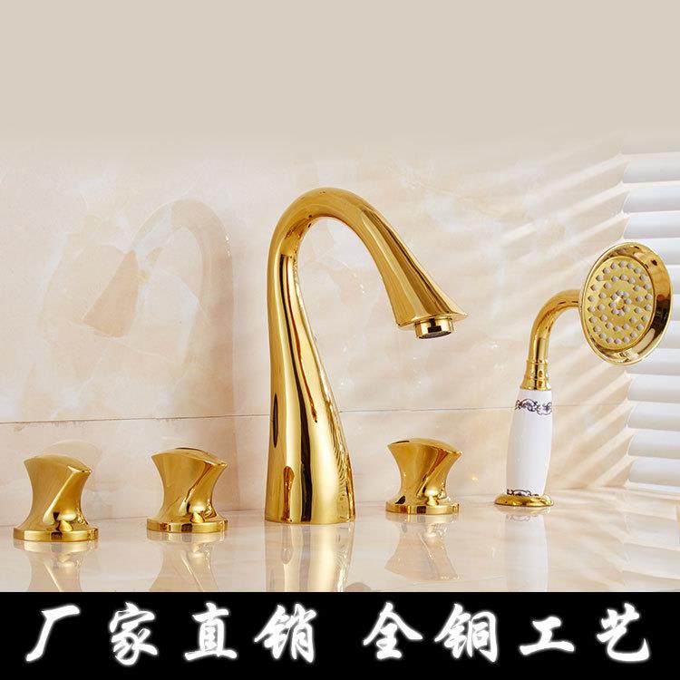 新款直销全铜浴缸三把五孔五件套浴缸冷热混水龙头淋浴花洒水龙头