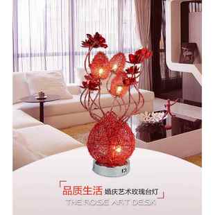 高档D创意卧室台灯i插n式 少女床头温馨网红结婚LE红色欧简约浪