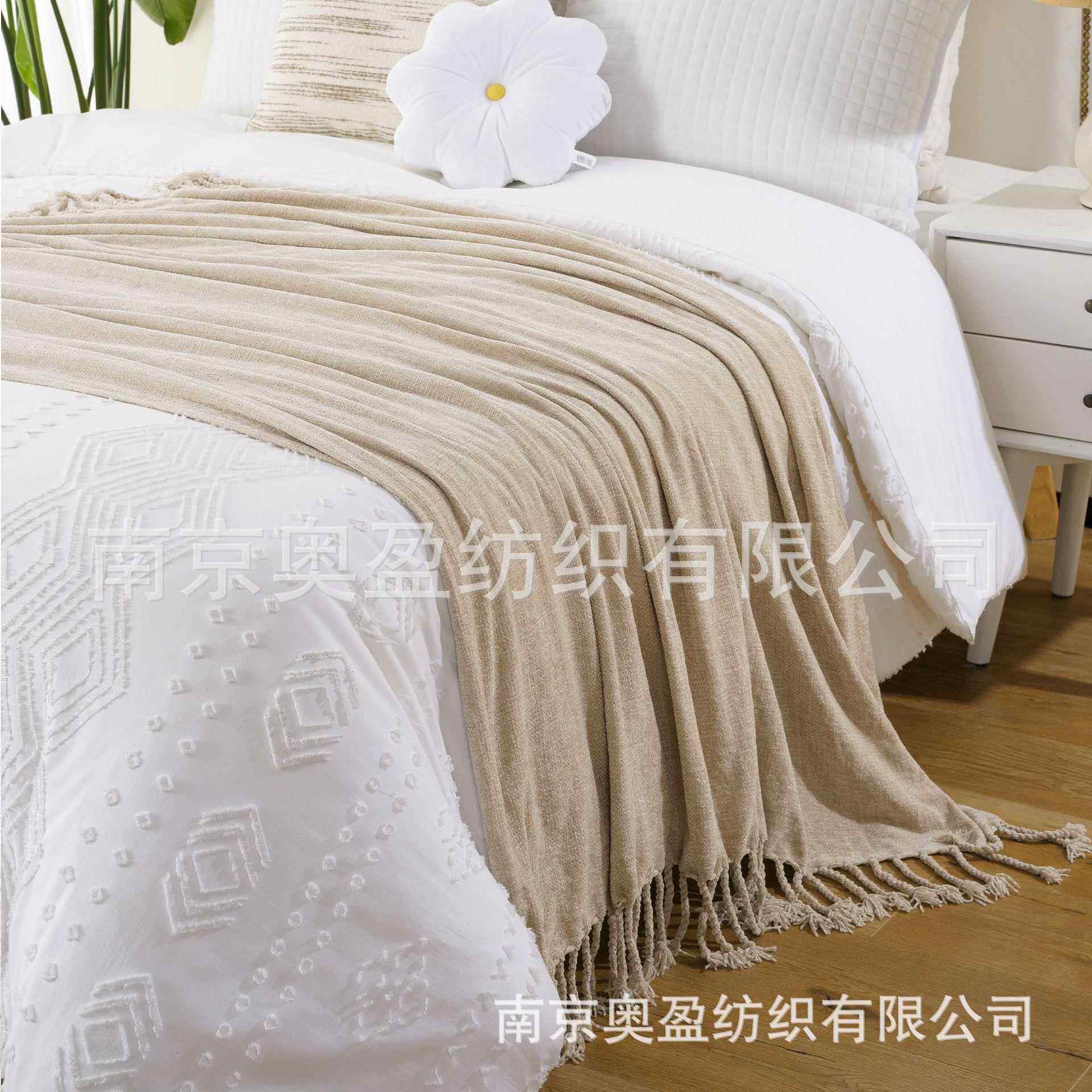 亚逊午睡毯沙发高盖毯雪尔手工流苏盖毯QDE纯色外单克重沙发尼马