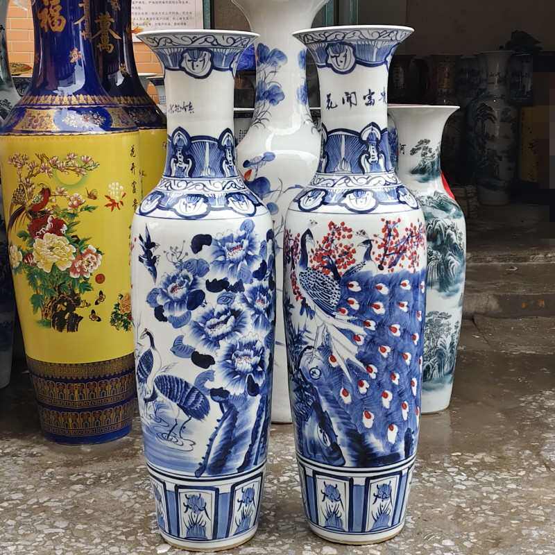 陶瓷落地大花瓶釉下彩手绘青花瓷花开富贵大摆件酒店开业礼品摆件