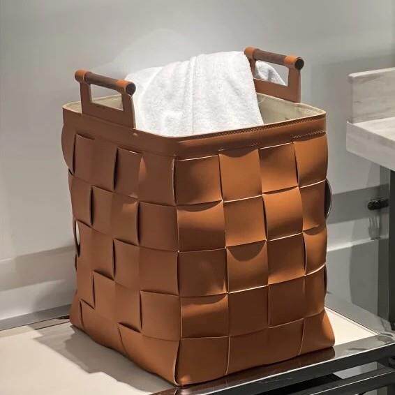作美式皮革手工制编织客筐6284手提脏衣篮卧室衣物厅具杂物收纳玩