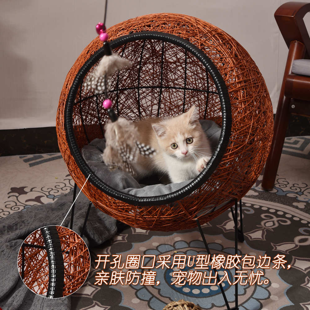 猫窝手工编织猫咪窝四季通用吊脚防潮网红猫窝窝别墅半圆耐脏猫屋