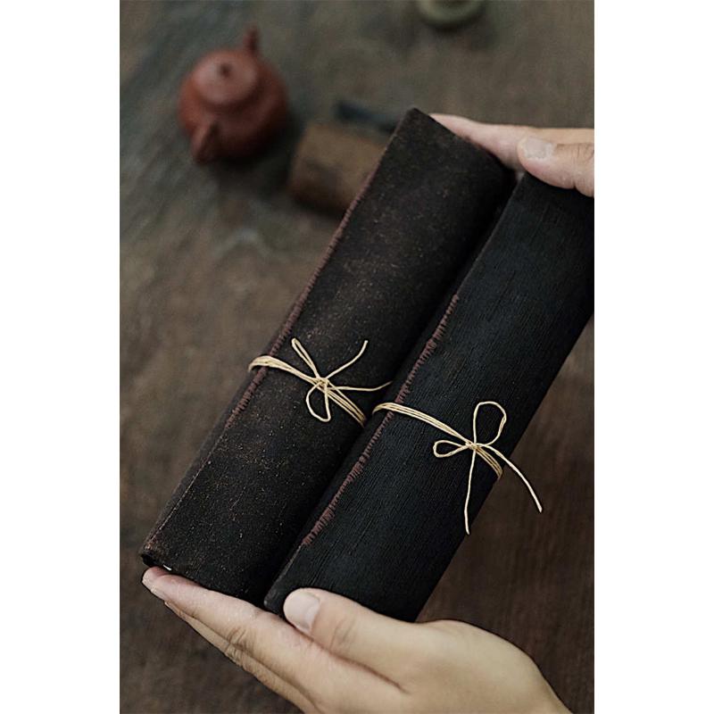 6B76茶席桌旗 茶垫茶布 香云纱老料柞蚕丝主人茶席 一面前世一面