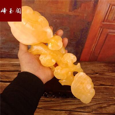 正品博天然玉石如米黄玉灵芝意设摆件客厅办公室古架装饰风水摆开