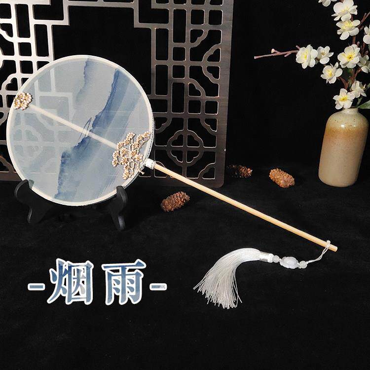 青花瓷蓝色双面圆扇团扇古风跳舞团扇旗袍走秀圆扇子可配各种服饰图片