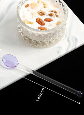 网红透明糖果彩色玻璃勺子耐热高温长柄奶茶咖啡甜品小可爱搅拌棒