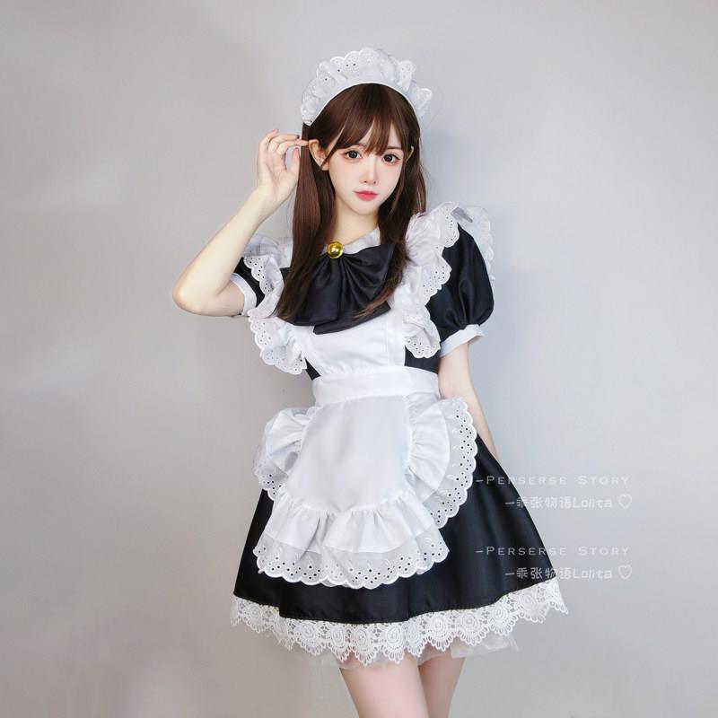 乖张物语Lolita 黑蝴蝶结铃铛女仆装性感可爱软妹cos服大码连衣裙