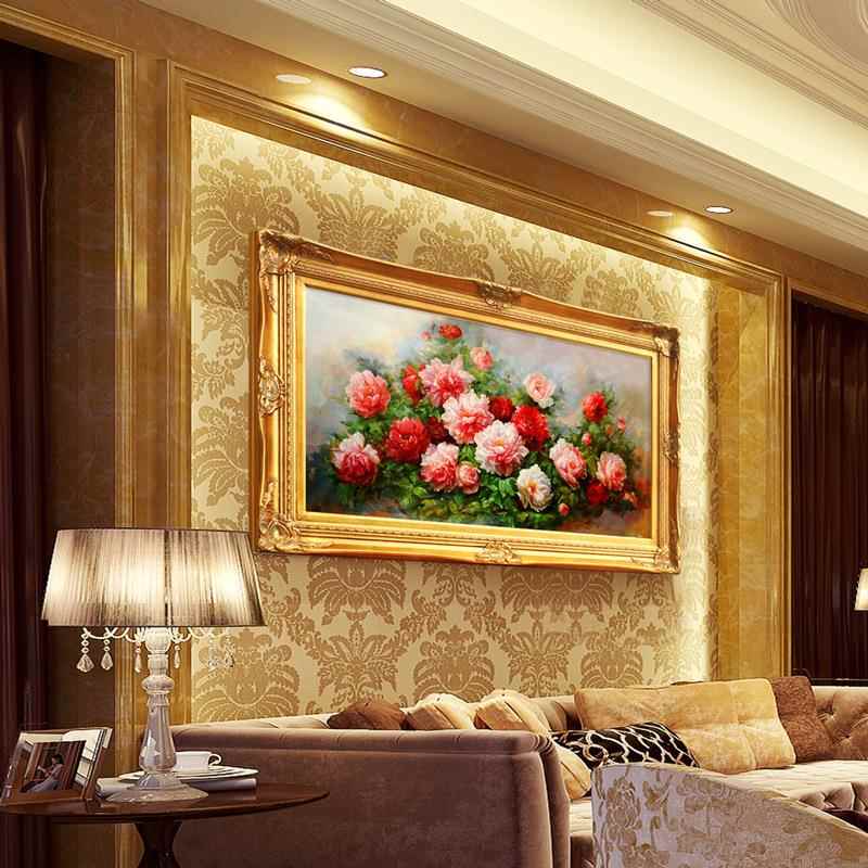 花卉油画牡丹花挂画幅式新中客装饰画ss55简欧卧室壁画沙发大背景