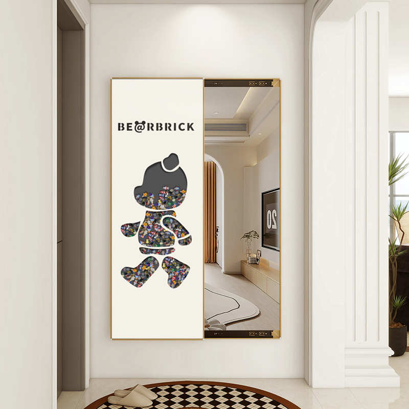 装饰画推拉隐形穿衣镜壁画家用入户壁挂镜子全身镜子可关闭试衣镜