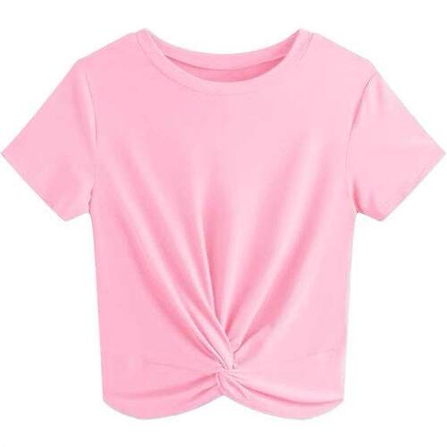 Women's Plain Curved Hem Round Neck Tee Casual Short Sleeve