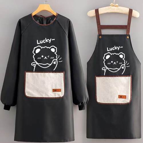 Waterproof Long-Sleeve Apron for Kitchen Home Use, Cartoon O