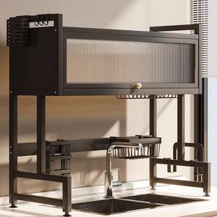 厨房水槽置物架家用碗碟水池碗柜多功能防尘带柜门碗盘收纳沥水架