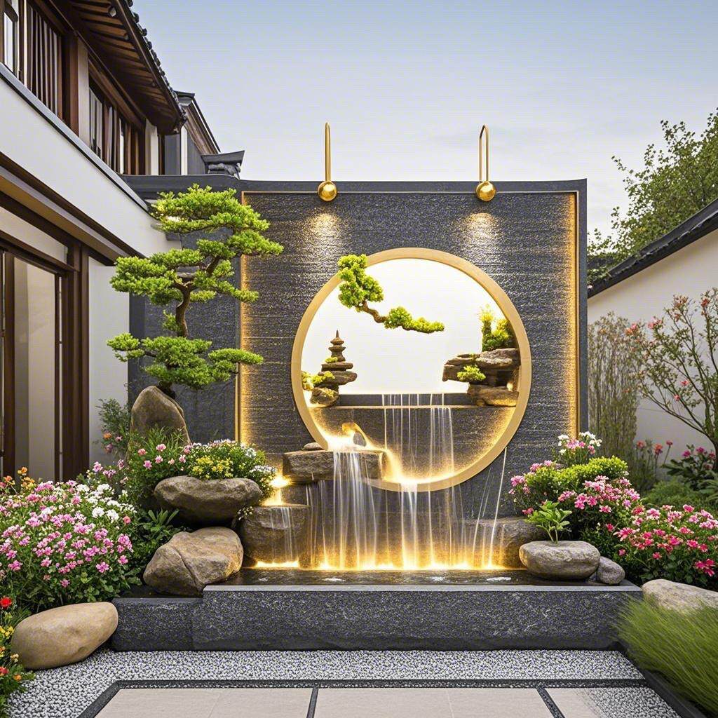 假山喷泉鱼池水景瀑布别墅办公室装饰大型水幕墙招财流水景观摆件