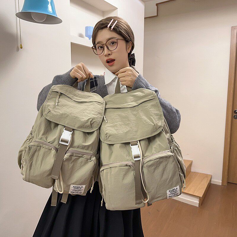 背包女士2026新款双肩韩版ins风女高中大学生大容量书包纯色文艺