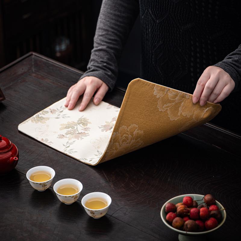 中式加国风织锦茶新席壶茶桌垫茶托承茶壶隔热垫QFV茶道桌布垫厚