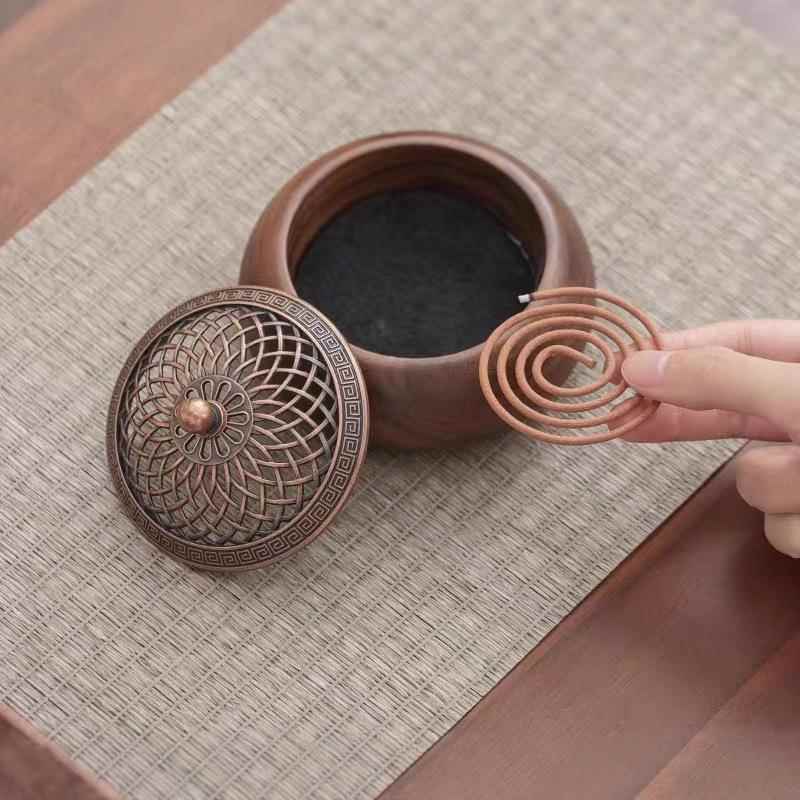 胡桃木实木香炉家用室内沉香茶道禅意香熏炉底座中式创意摆件