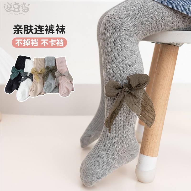 女童连裤袜春秋薄款纯棉女宝宝打底袜女孩白色秋季连脚儿童打底裤