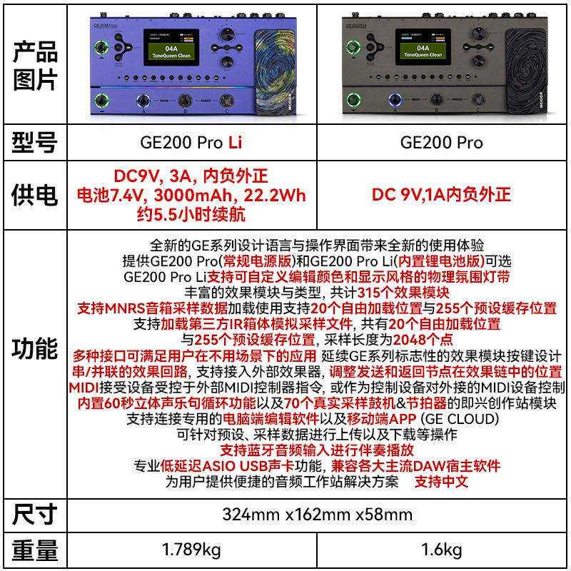 MOOER魔耳GE200pro电吉他综合效果器音箱模拟乐句循环鼓机伴奏器