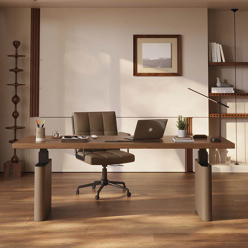 意式极简实木智能电动升降电脑桌轻奢双电机胡桃木家用书桌办公桌