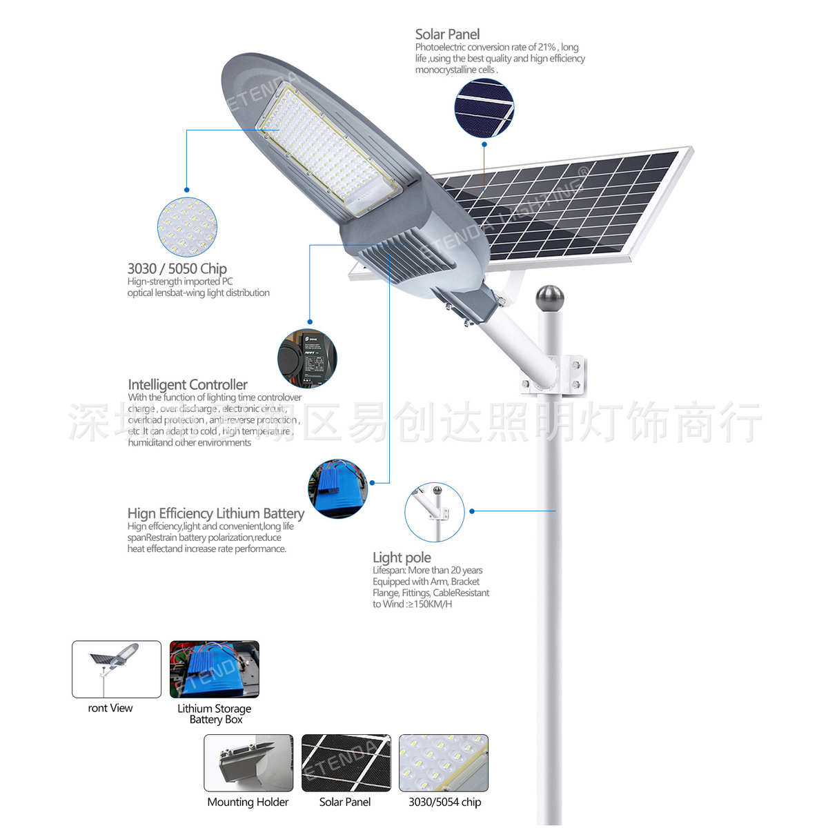 新款led高亮科瑞灯珠太阳能农村建设工业区医院户外道路庭院路灯