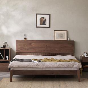 北欧全实木床北美黑胡桃木家具主卧床双人大床简约复古樱桃木婚床