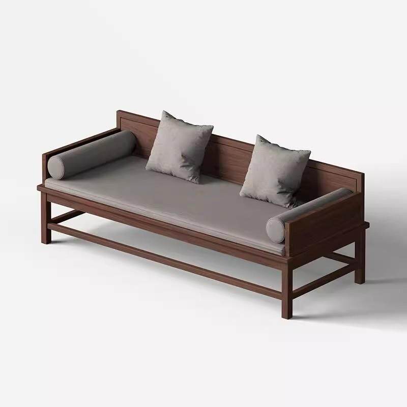 北美黑胡桃木新中式实木布艺沙发组合 现代客厅三人位轻奢罗汉床