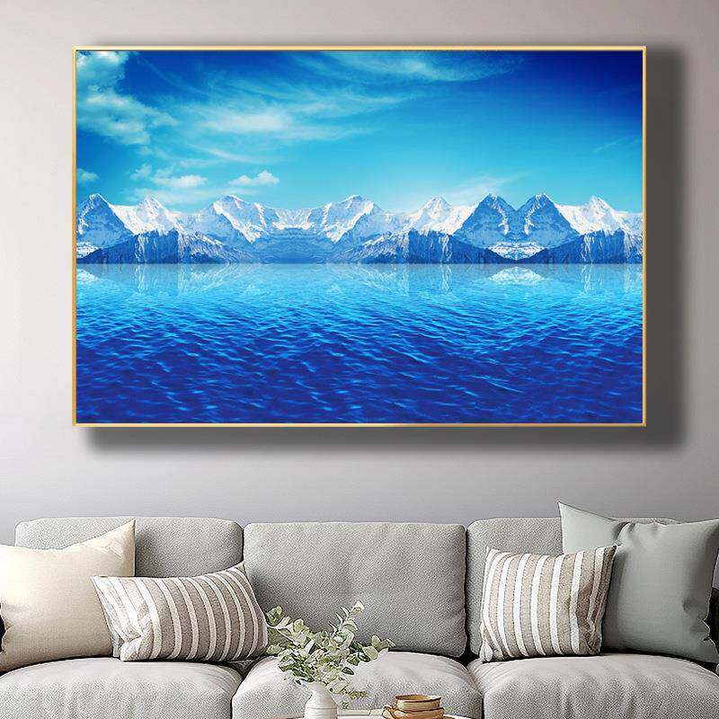 冰山风水面画冰川画湖山水客然厅挂画自山川风景招财带框REU装饰