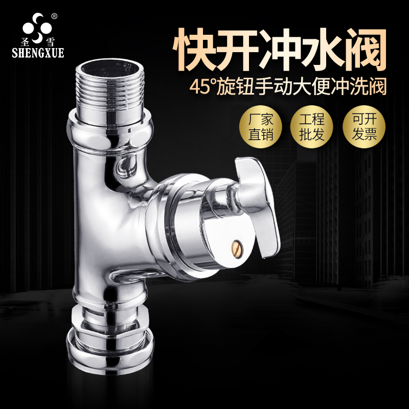 圣雪全铜蹲便器冲水阀旋钮式大便冲洗阀厕所快开蹲坑手扭角式开关