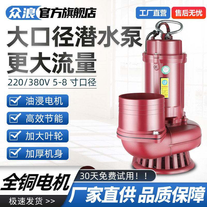大口径潜水泵5寸6寸8寸大流量220V380V鱼塘农田灌溉抽水泵抽水机
