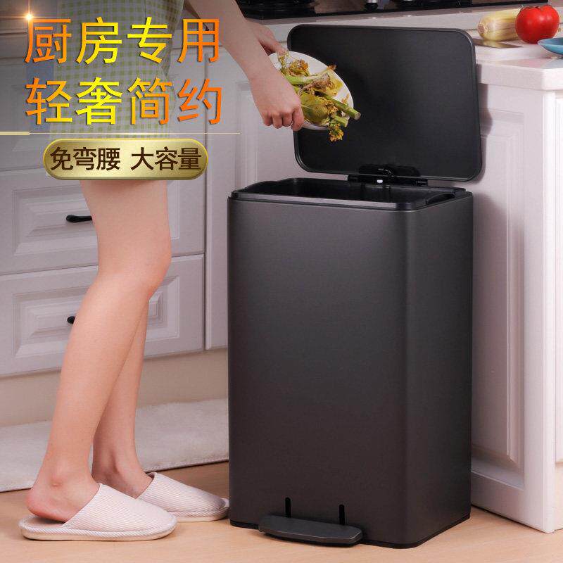 免弯腰厨房专用垃圾桶家用大号大容量带盖2025新款不锈钢卫生桶