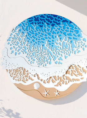 热销木质叠雕装置画装饰画蓝色海洋艺术挂画家居好物可定 制