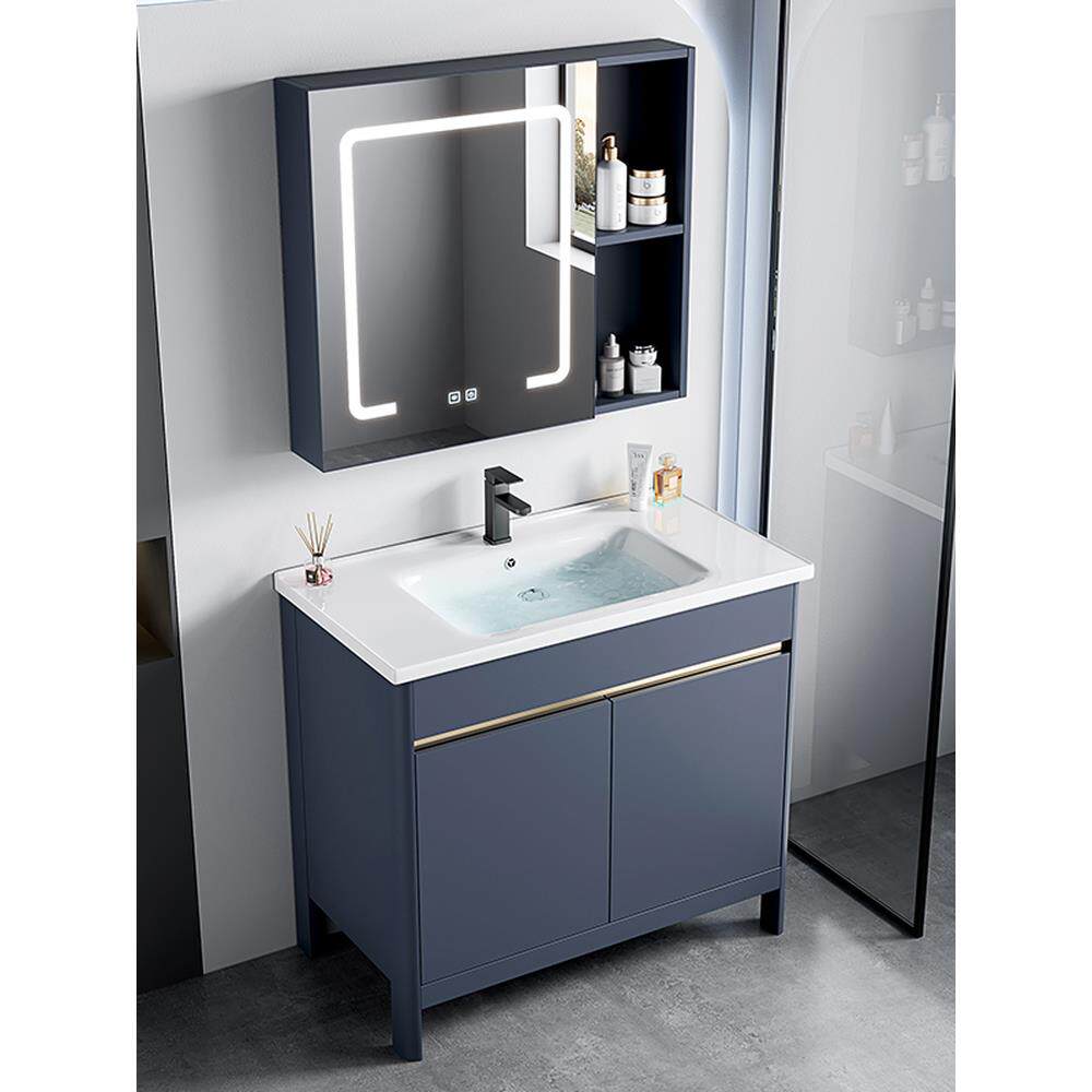 新款太空铝落地式浴室柜组合卫生间洗手盆陶瓷一体洗脸盆池洗漱台